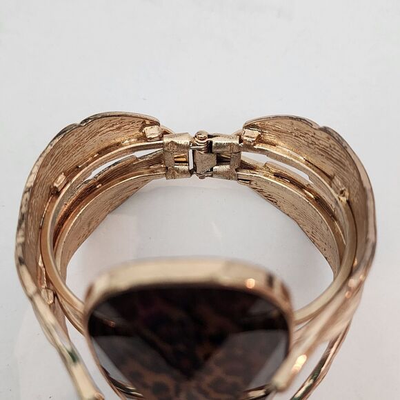 Mia Collection Bracelet By Kim Min Sun Cougar Leopard Faceted Gold Tone Cuff - Picture 3 of 7